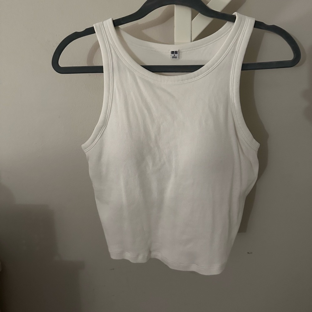 Uniqlo White Ribbed Tank w/ Built in Bra